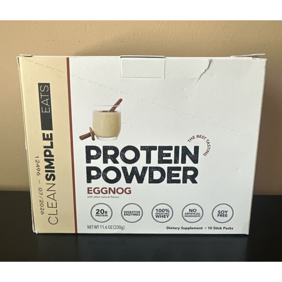 Clean Simple Eats Whey Protein Powder EGG NOG 10 Stick Packs New in Box Exp 7/26 - Picture 1 of 8